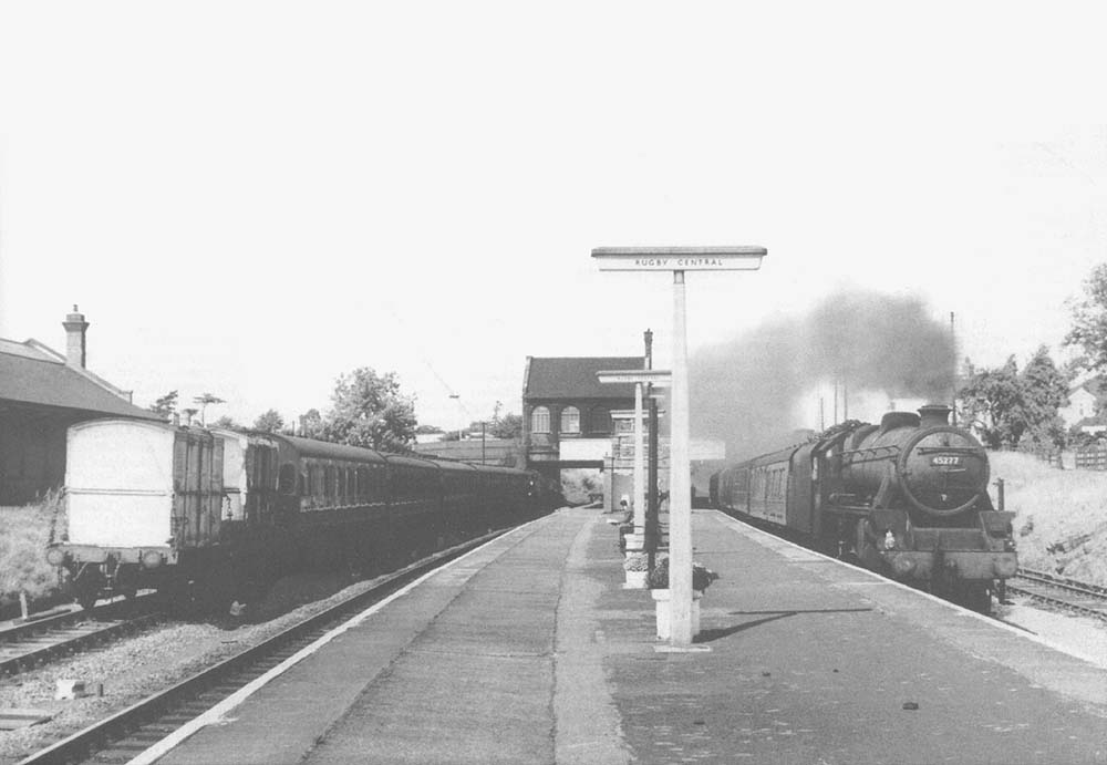 Ex-LMS 4-6-0 Class 5 No 45277 races through Rugby GC on an up excursion to Marylebone in 1962