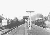 Ex-LMS 4-6-0 Class 5 No 45277 races through Rugby GC on an up excursion to Marylebone in 1962