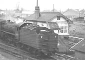 An unidentified ex-LNER B1 4-6-0 locomotive is seen shunting Rugby GC goods yard circa 1960