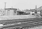 Close up showing part of Rugby Central's goods yard with the fixed hand operated crane on the right.