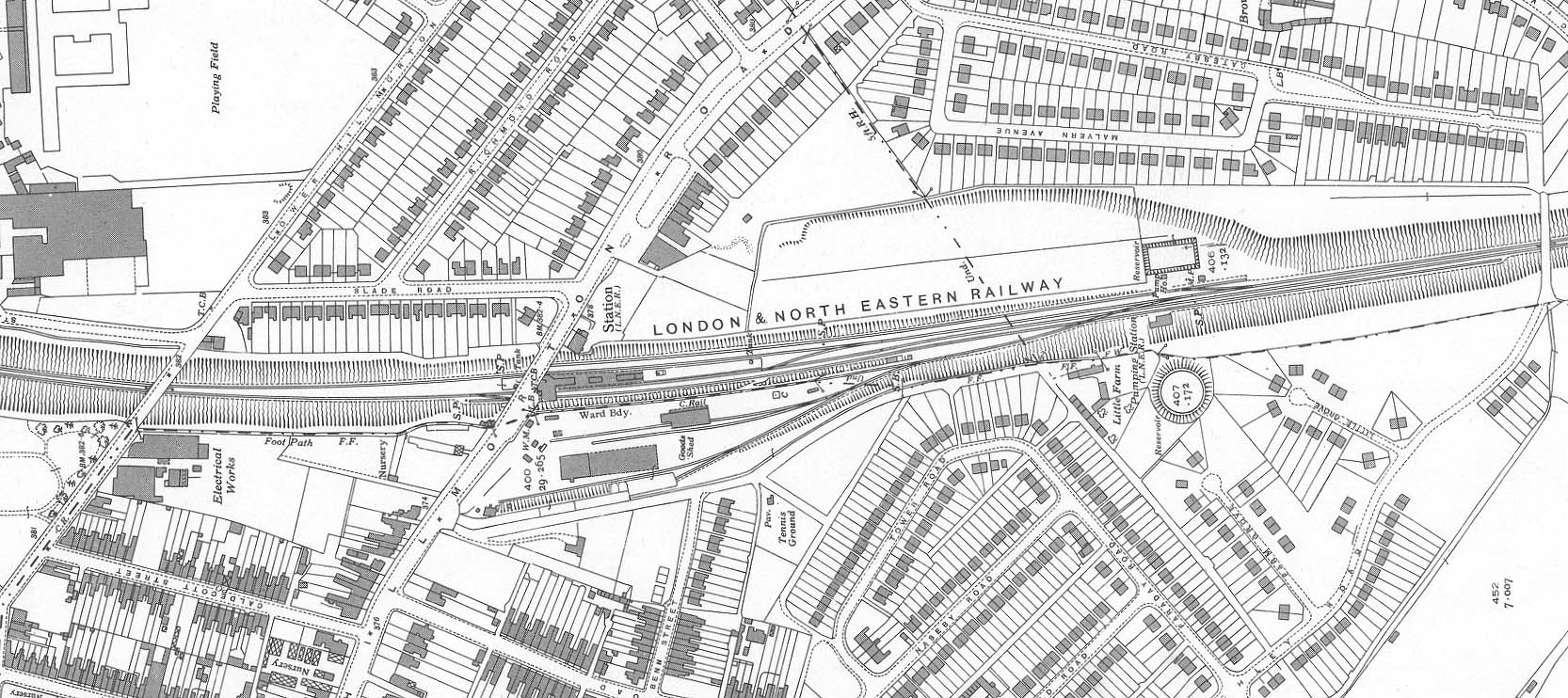 A 1939 25 inches to the mile Ordnance Survey Map of Rugby's Great Central station and refuge sidings