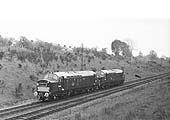 English Electric Type 3 Diesels, D6825 and D6840 pass through Rugby en route from the manufacturers