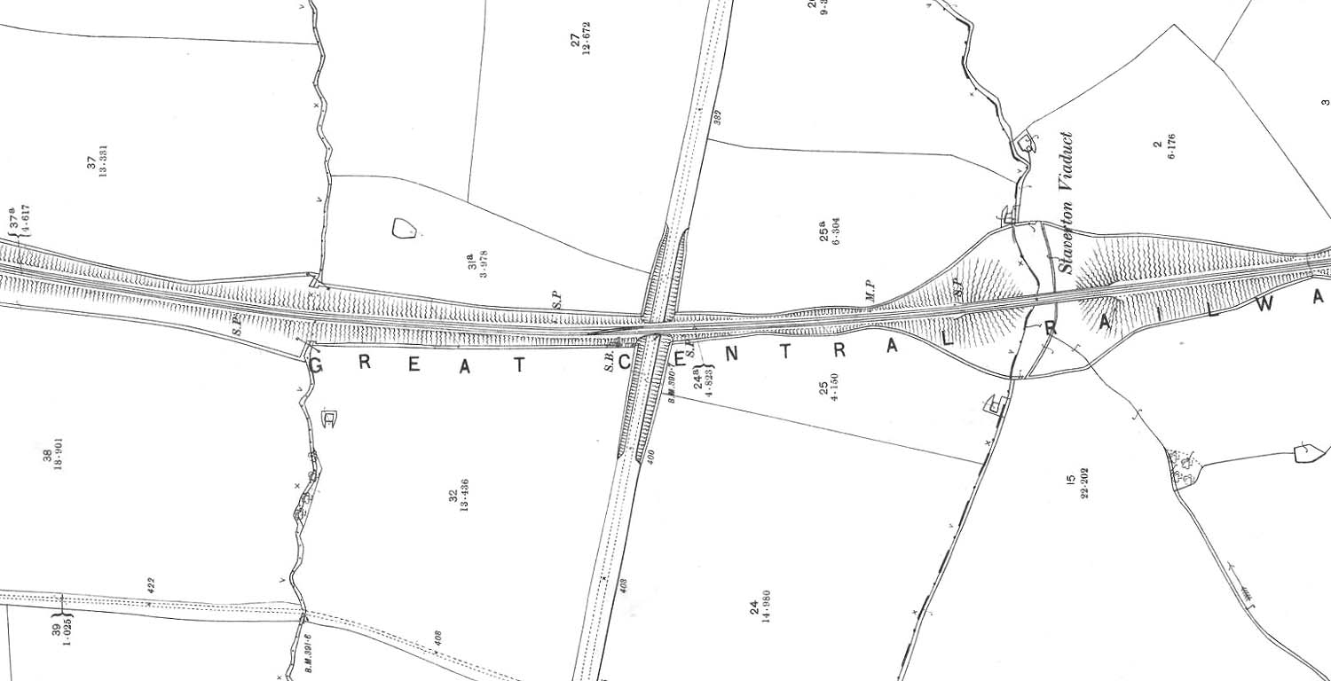 An 1899 Ordnance Survey Map of Staverton Road Signal Cabin showing the route just after the GC opened