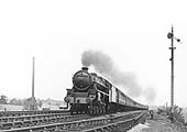 Ex-LMS 4-6-0 Stanier 'Black 5' No 45253 heads a down express during the locomotive exchanges in June 1948