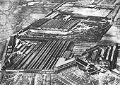 Aerial view of the BRC & WC works  showing the Great Western Railway cutting through the middle of the site