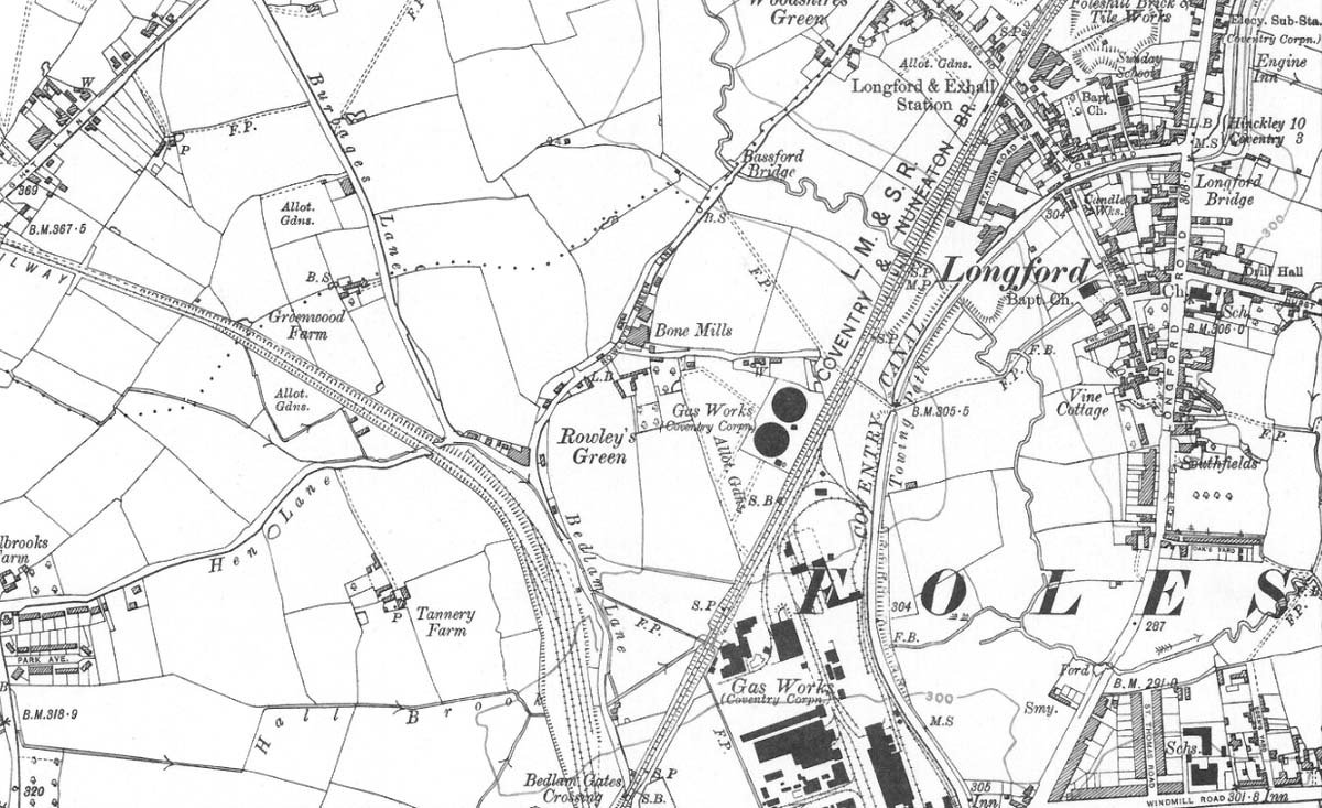 Ordnance Survey Map  revised 1923 dated 1926 showing Coventry Gas Works and Longford station