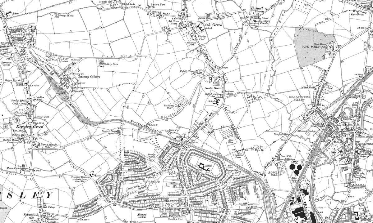 Ordnance Survey Map  revised 1936 and dated 1936 showing Coventry Gas Works and Longford station