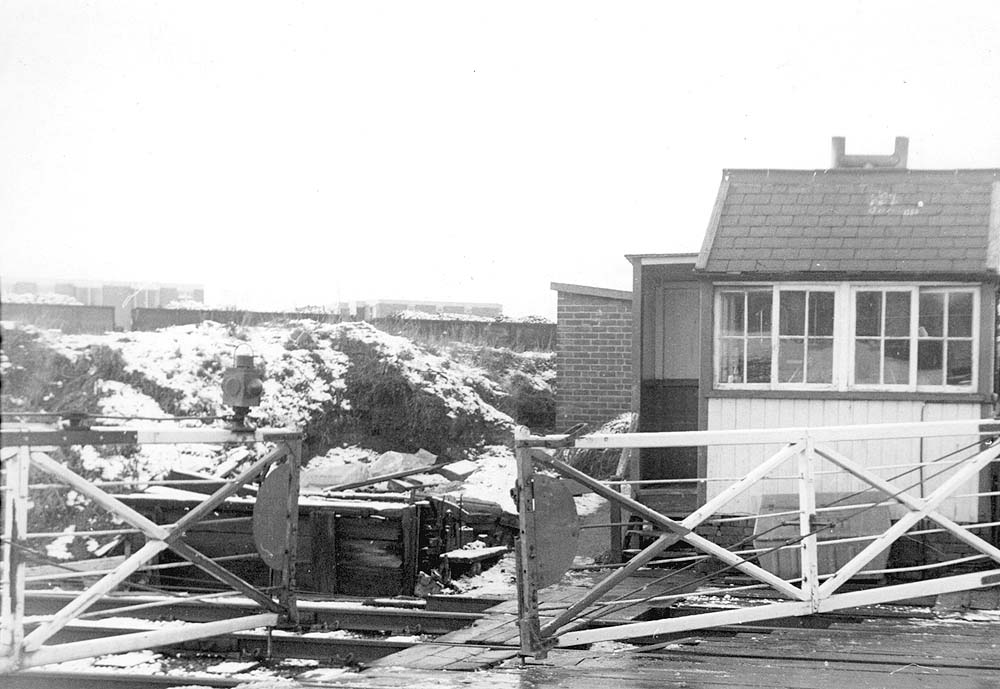 View of the former L&NWR Signal cabin located on Bedlam Lane crossing during the Winter of 1971