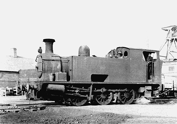 View of 0-6-0T Hudswell Clarke No 1102 is seen with a spark arrester fitted to the chimney 1953