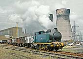 RSH 0-6-0 CEGB No 9 is seen shunting a rake of British Railway steel bodied wagons at Hams Hall in the early 1970s