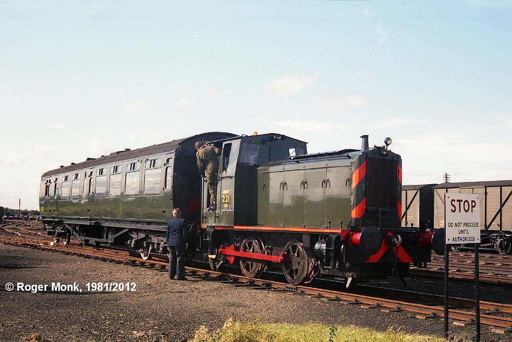 Army 0-4-0D locomotive on a railtour train using the Bullied design brake coach converted to an inspection saloon
