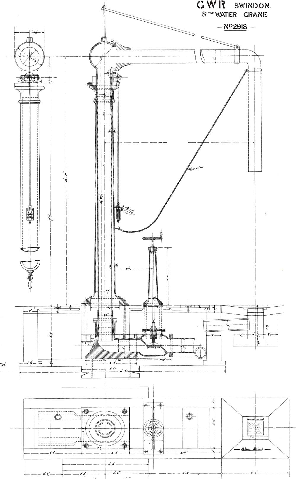 Close of Leamington station's straight arm water crane located on the up platform seen in July 1966