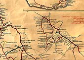 Section of the GWR route map showing the lines within and around the county of Warwickshire.