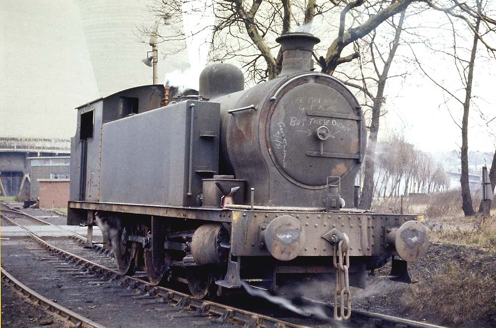 One of the Robert Stephenson and Hawthorn locomotives stands near to Nechells Power Station's shed in November 1971