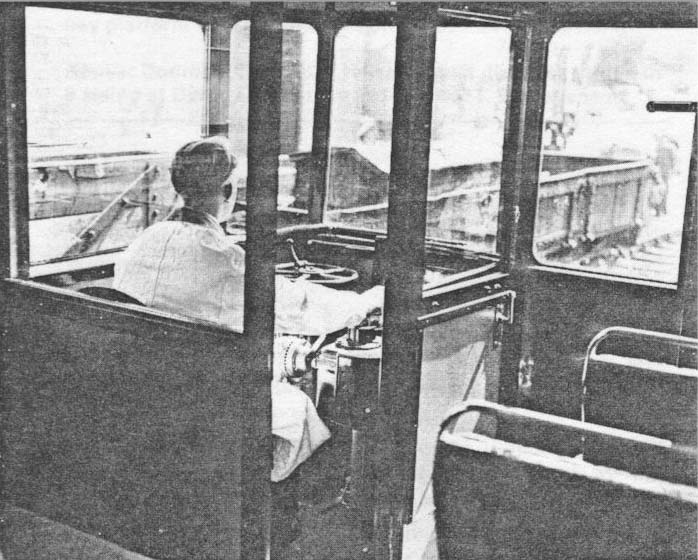 Internal view of the driver's cab in Railcar No 2, the Motor Third (later 79740), with passenger seating to one side