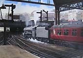 Ex-LMS 5XP 4-6-0 No 45579 'Punjab' is seen starting away from Platform 9 on a semi-fast express train to Gloucester