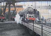 Ex-LNWR 2-4-2T No 6636 stands beneath the footbridge at New Street upon which No 5 Signal Cabin acts as sentinel