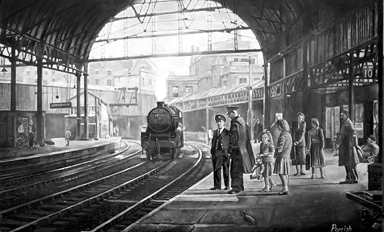 Passengers patiently wait for the next train to arrive at a draughty cold Platform 10 in New Street Station in the early 1960s