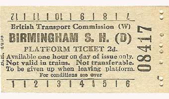 British Transport Commission Birmingham Snow Hill (D) Platform Ticket Cost 2d