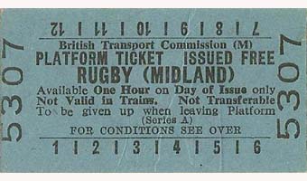 British Transport Commission Rugby (Midland) (Series A) Platform Ticket Issued Free