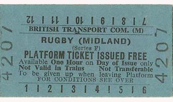 British Transport Commission Rugby (Midland) (Series 2F) Platform Ticket Issued Free