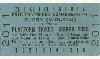 British Transport Commission Rugby (Midland) (Series O) Platform Ticket Issued Free
