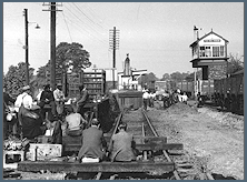 Miscellaneous Railways scenes in Warwickshire - Railway workers replacing the permanent way at Tile Hill station